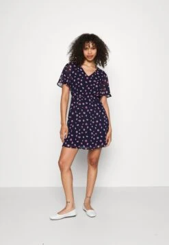 Anna Field V-Neck Sleeve Dress- Jurk - Dark Blue/Pink -Anna Field 5a0ab6e62ef34b5ab4ed98fb7e0cc1ed
