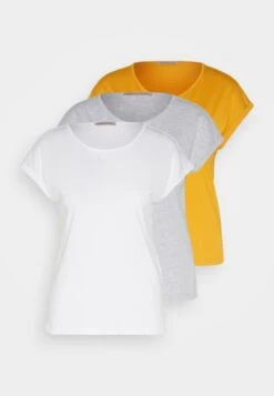 Anna Field 3 Pack - T-Shirt Basic - White/Mottled Light Grey/Dark Yellow -Anna Field 64da417ebc53444592410fc8c3b8ec30