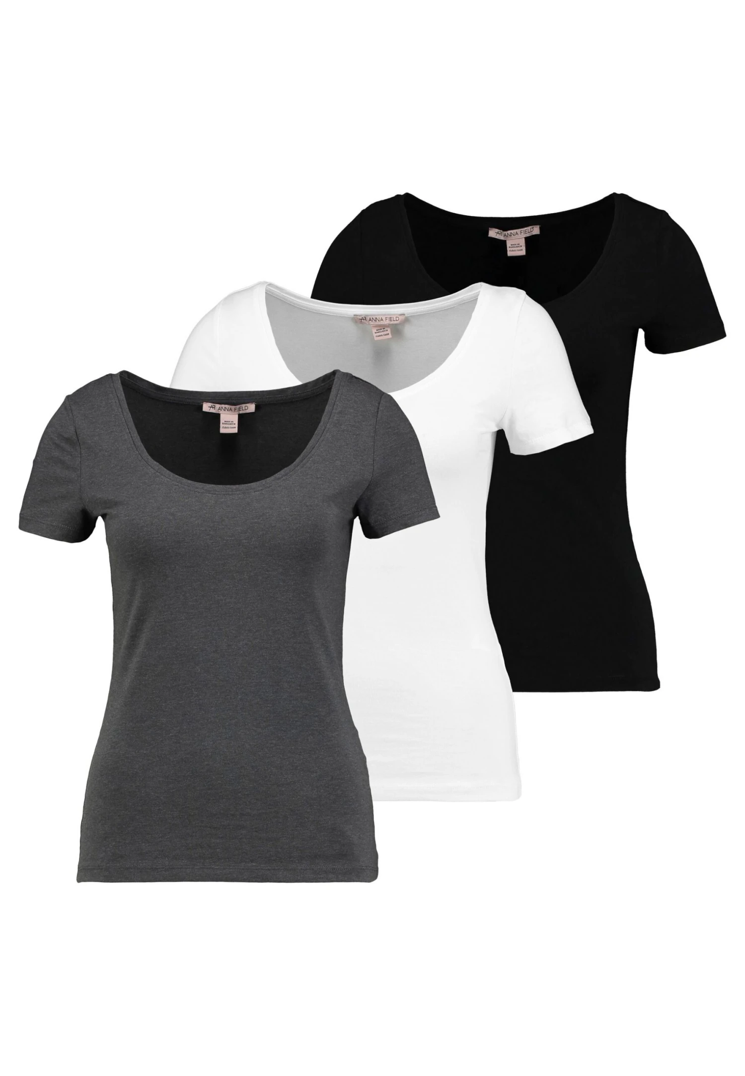 Anna Field 3 Pack - T-Shirt Basic - White/Black/Dark Grey 4 Anna Field 3 Pack - T-Shirt Basic - White/Black/Dark Grey - Afbeelding 4