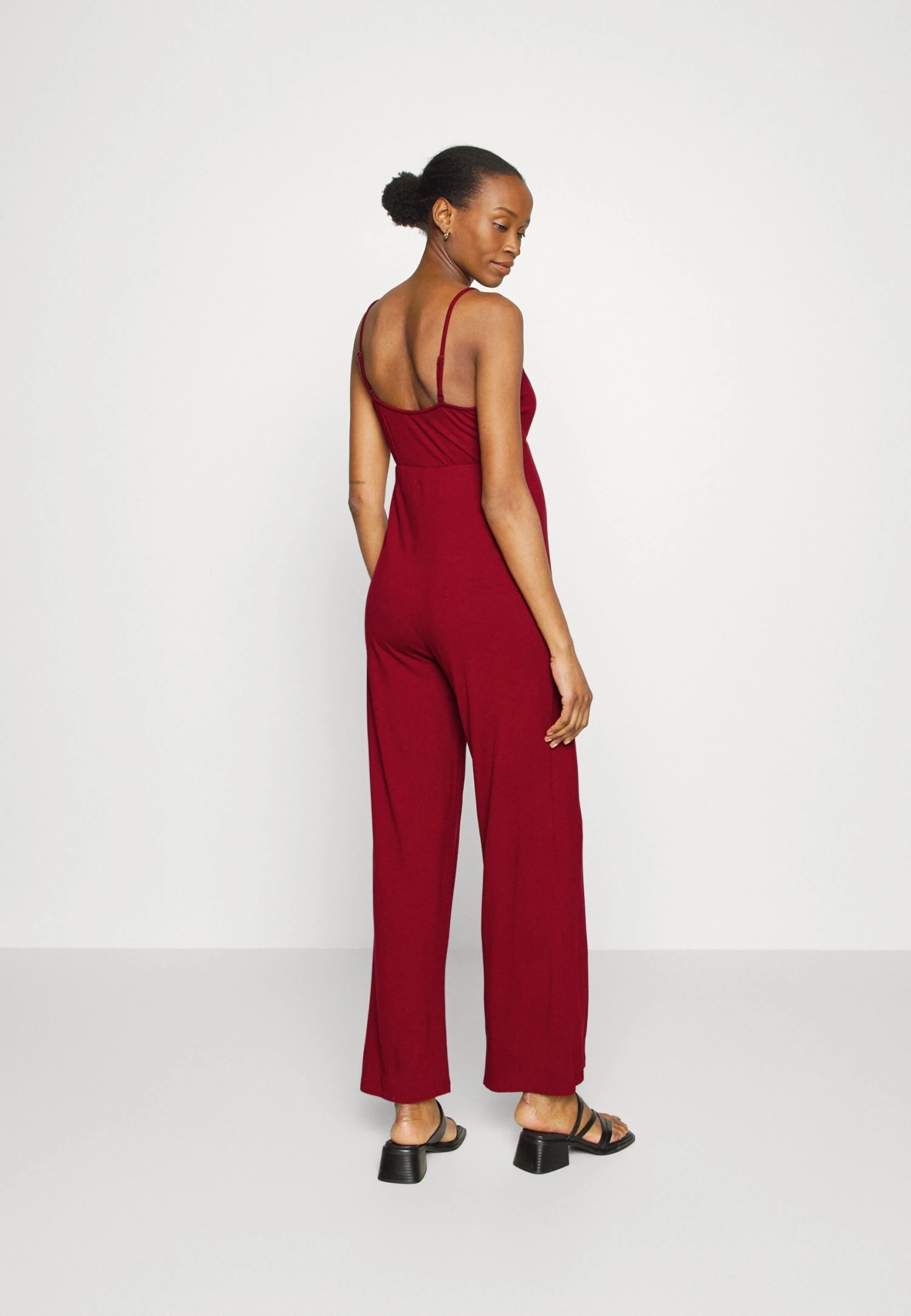 Strappy Drappy Cintered- Jumpsuit - Dark Red 3 Strappy Drappy Cintered- Jumpsuit - Dark Red - Image 3