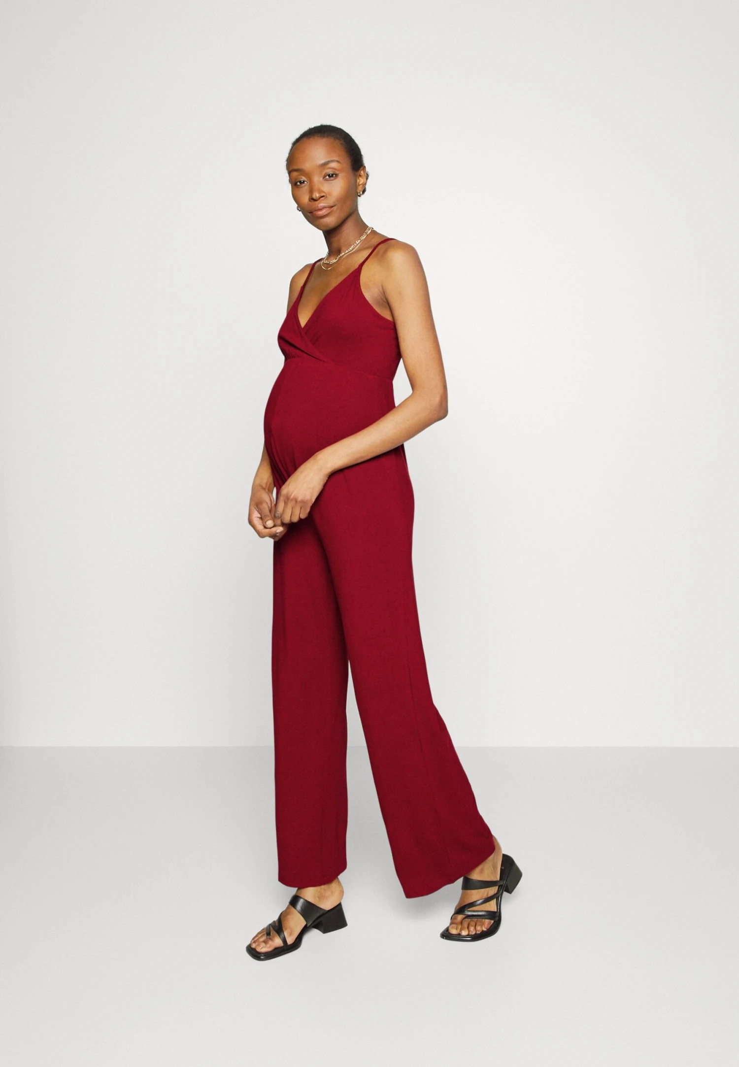 Strappy Drappy Cintered- Jumpsuit - Dark Red 2 Strappy Drappy Cintered- Jumpsuit - Dark Red - Image 2